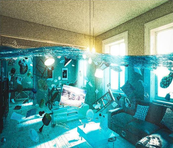 room flooded with floating objects